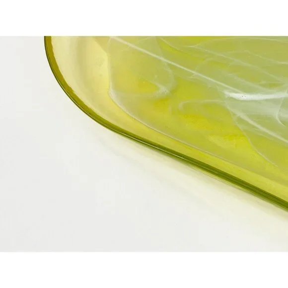 Lemon Lime Swirly Patterned Art Glass Oval Shaped Vintage Decorative Plate - Picture 6 of 13